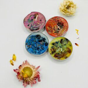 MANIFESTATION CRYSTAL 4 PACK Tealight Candles Mini Tea Light Money, Love & More